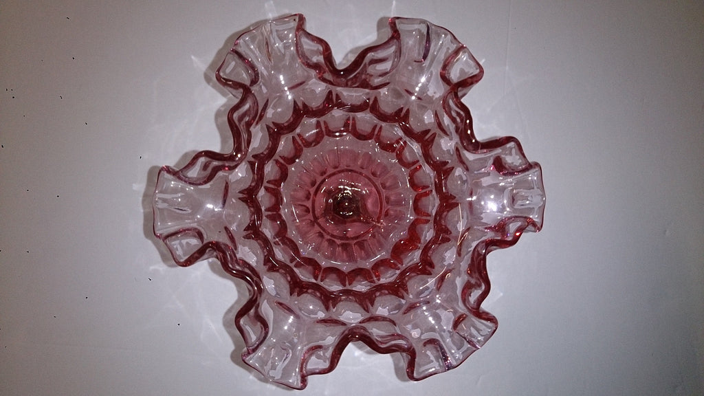 Vintage Fenton Pink store Cranberry Compote Ruffled Pedestal Candy Dish 6 1/4” Tall