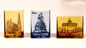 German Historic Structures, Pressed Glass, 1942, 2pcs Yellow, 1pc Blue - Roadshow Collectibles