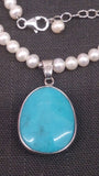 Necklace, Sterling Silver, Genuine Turquoise & Pearl Necklace - Roadshow Collectibles