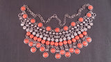 Necklace & Earring Set, Pink Orange Coral Silver Beads White Crystals - Roadshow Collectibles