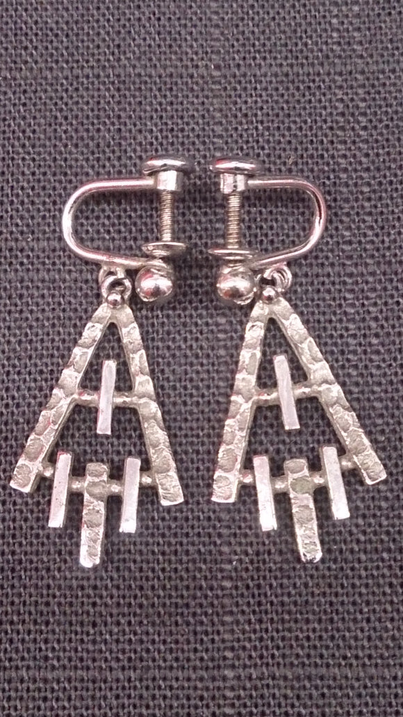 Earrings, Silver, MCM Brutalist Style Screw Back Earrings, By Van Dell - Roadshow Collectibles