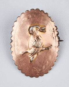 Brooch, Copper, Bird, Oval Etched Design, Repeated Rim Design, C-Clasp - Roadshow Collectibles