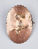 Brooch, Copper, Bird, Oval Etched Design, Repeated Rim Design, C-Clasp - Roadshow Collectibles