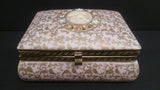 Porcelain Jewellery Box, Cameo, Oval Floral Relief Design, Gold Leaves - Roadshow Collectibles