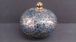 Jewelry Box, Hand Made, Hand Painted Blue & Gold Stylized Flowers - Roadshow Collectibles