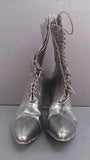 Victorian Black Leather High Front Laced Boots, Authentic - Roadshow Collectibles