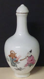 Snuff Bottle Porcelain Hand Painted Man Drinking Tea Boy Fueling Fire - Roadshow Collectibles