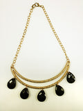 Necklace, Crescent Moon, Gold-Tone, Five Multi-Faceted Black Beads - Roadshow Collectibles