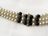 Necklace, Black Onyx, Faux Pearls, Gold Spacers, White Rhinestones - Roadshow Collectibles