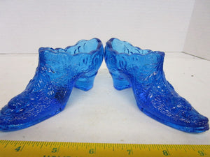 Fenton Pair Of Cobalt Blue Pressed Glass Men's Shoes Detailed Pattern - Roadshow Collectibles