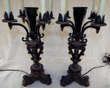 Four Arm 5 Light Pair Of Electric Cast Iron Mantel Candelabras - Roadshow Collectibles