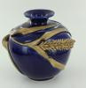 Studio Ceramic Vase, Deep Blue Glaze Base, Layered with a Wheat Branch - Roadshow Collectibles