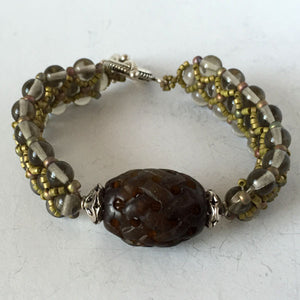 Bracelet Egg Shaped Smokey Quartz, Inter-Weaved Design, Coloured Beads - Roadshow Collectibles