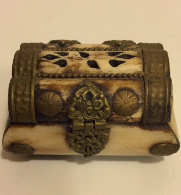 Jewellery Box, Hand Carved Camel Bone, Inlaid Brass Design & Hinge - Roadshow Collectibles