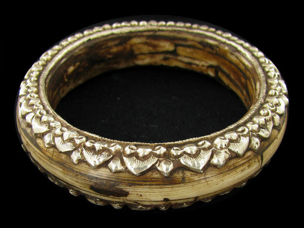 Bone Bangle, Sterling Silver, Handcrafted Tibetan Repousse Silver 