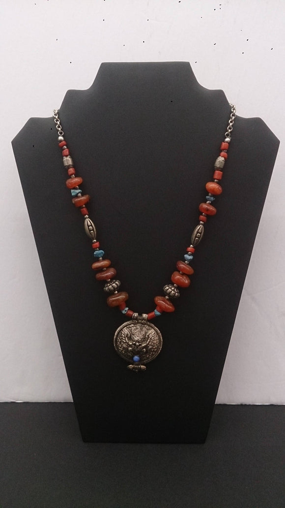 Necklace, Silver, Middle East, Turquoise, Red Coral, and Amber Beads.  - Roadshow Collectibles